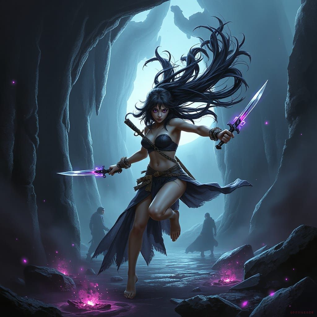 Dark Fantasy Assassin Elegance in Cyberpunk Style