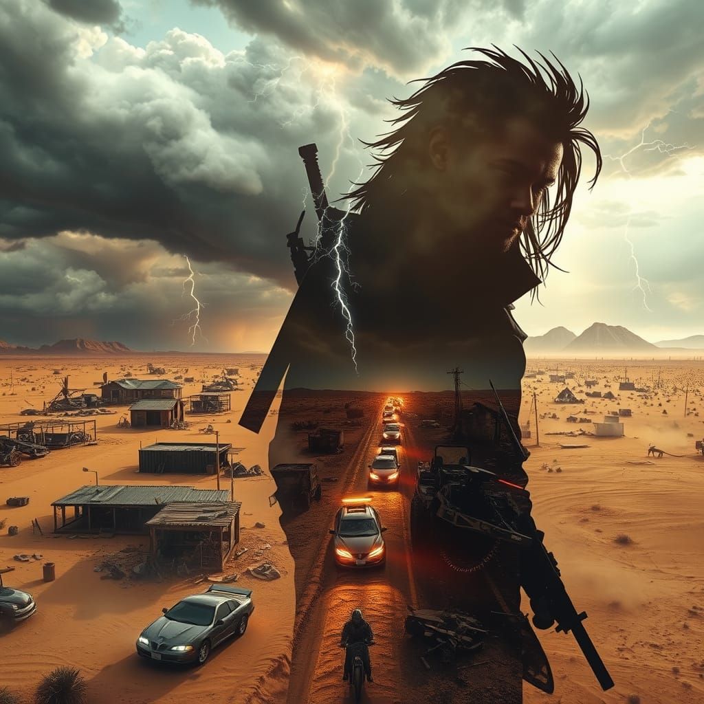 Post-Apocalyptic Desert Storm Double Exposure