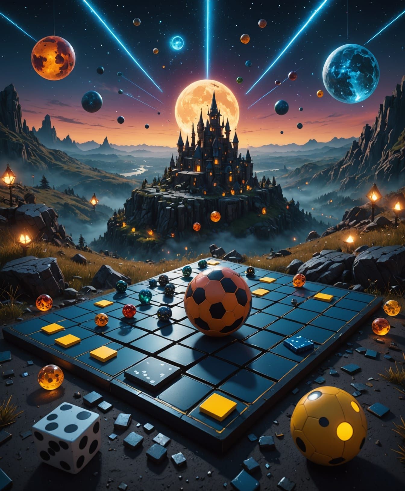 Fantastical Night Sky Teeming with Gameboards and Lasers