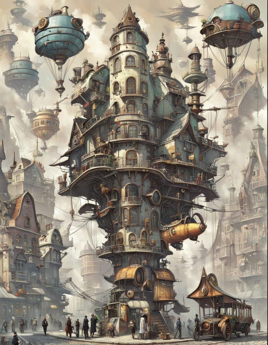 Shabby steampunk tower