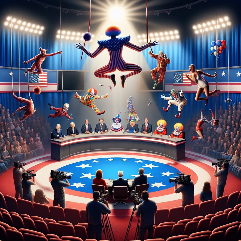 Surreal Political Theater with Acrobats and Clowns