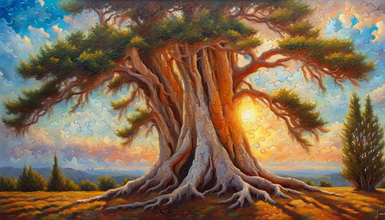 Cypress Tree Puzzle in Oil Painting Style