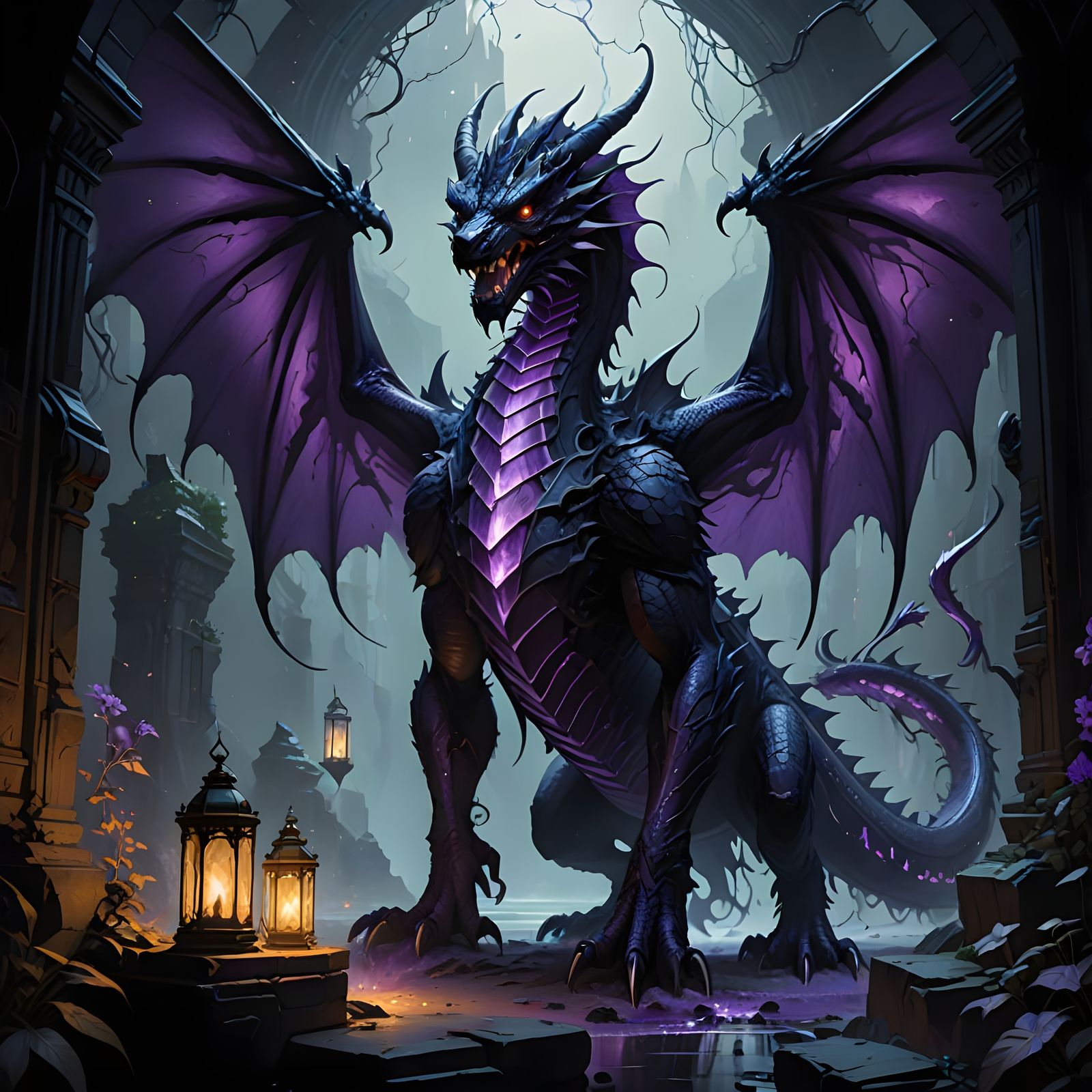 Epic Hyper-Realistic Ender Dragon in Dark, Obsidian-Like Sca...