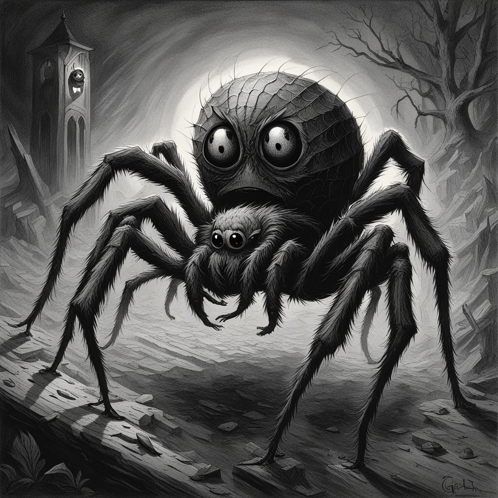 Cute Horror Spider in Doré Style