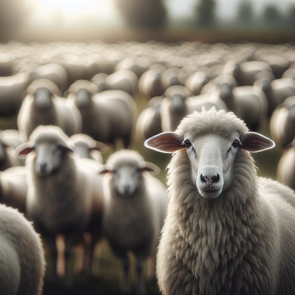 Pastoral Sheep Scene in Professional Photography Style