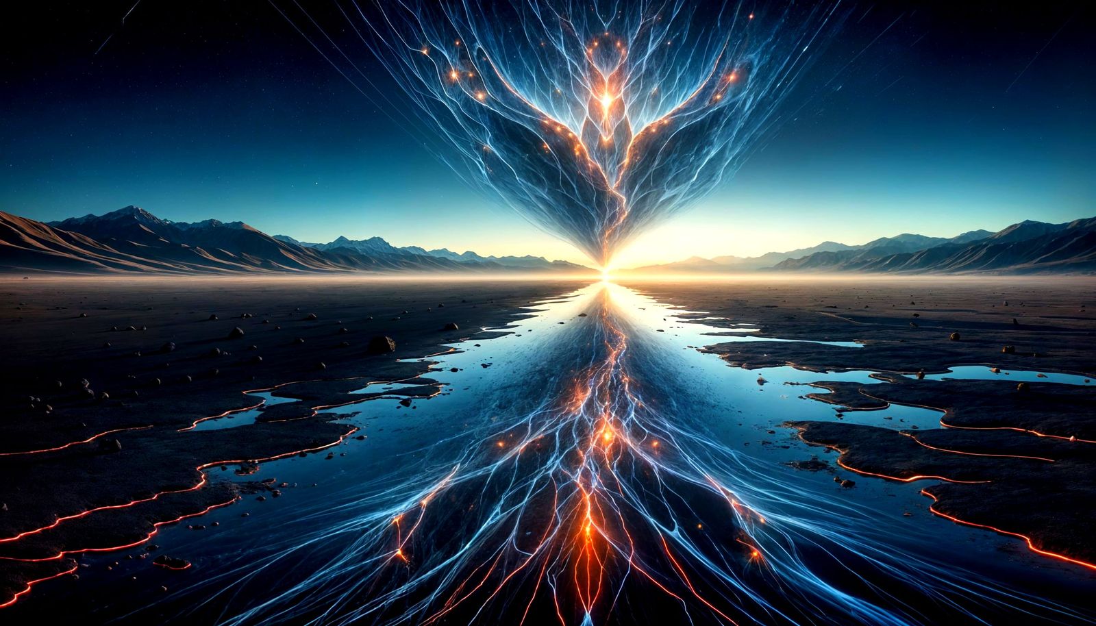 Cosmic Surrealism: Upward River in Desert Valley