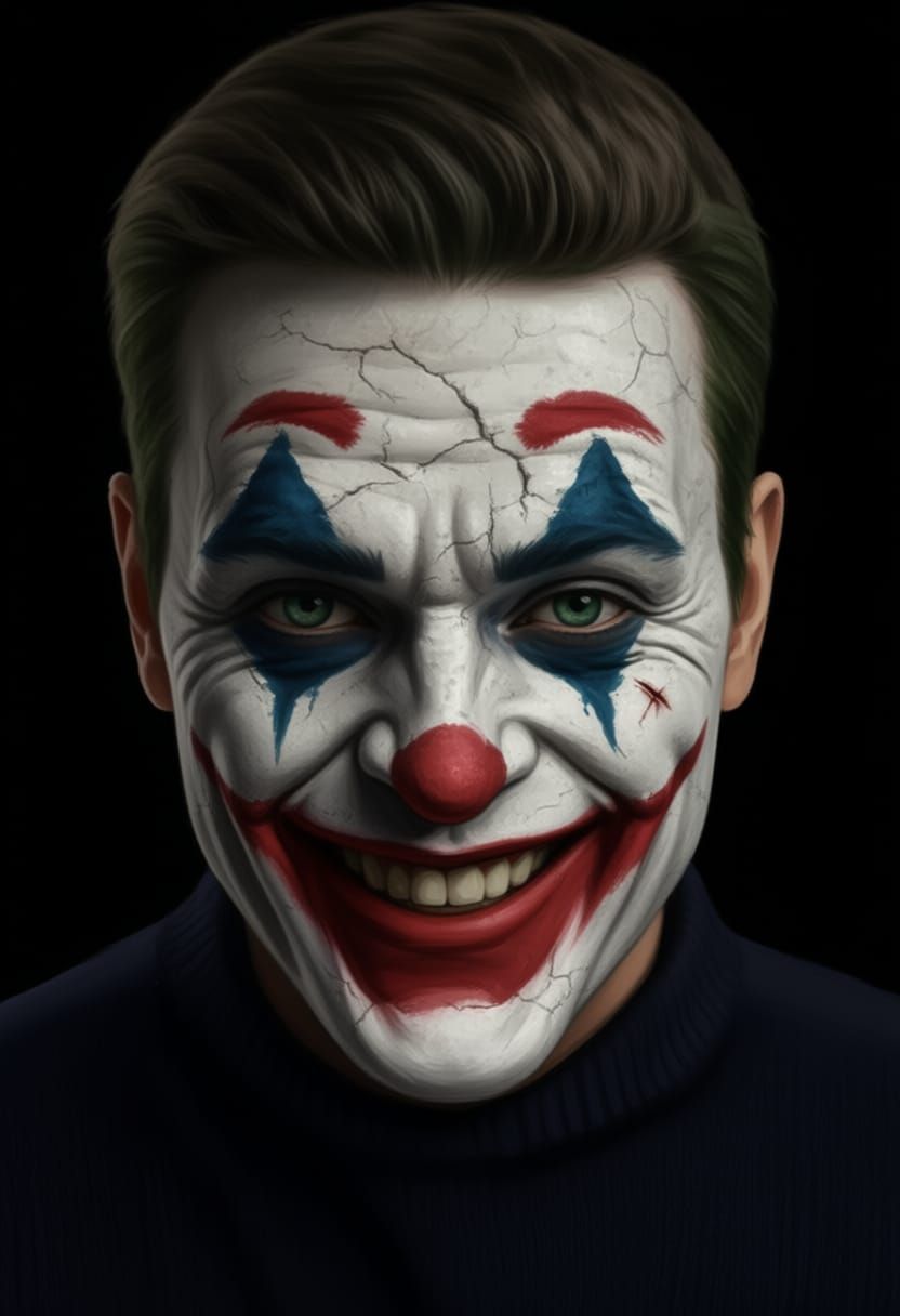 Basalt Stone Face with Joker Smile and Scar