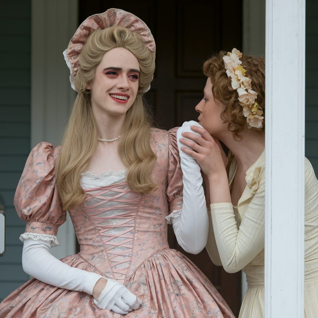19th Century Crossdresser in Puffy Dress and Bonnet