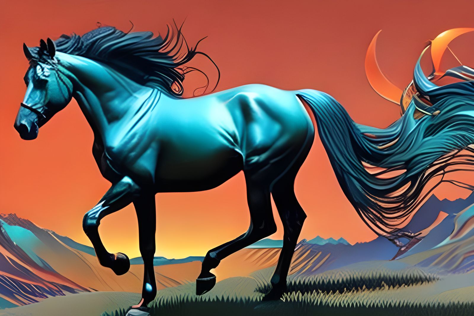 Splendid artistic panorama of a magnificent majestic gallopi...