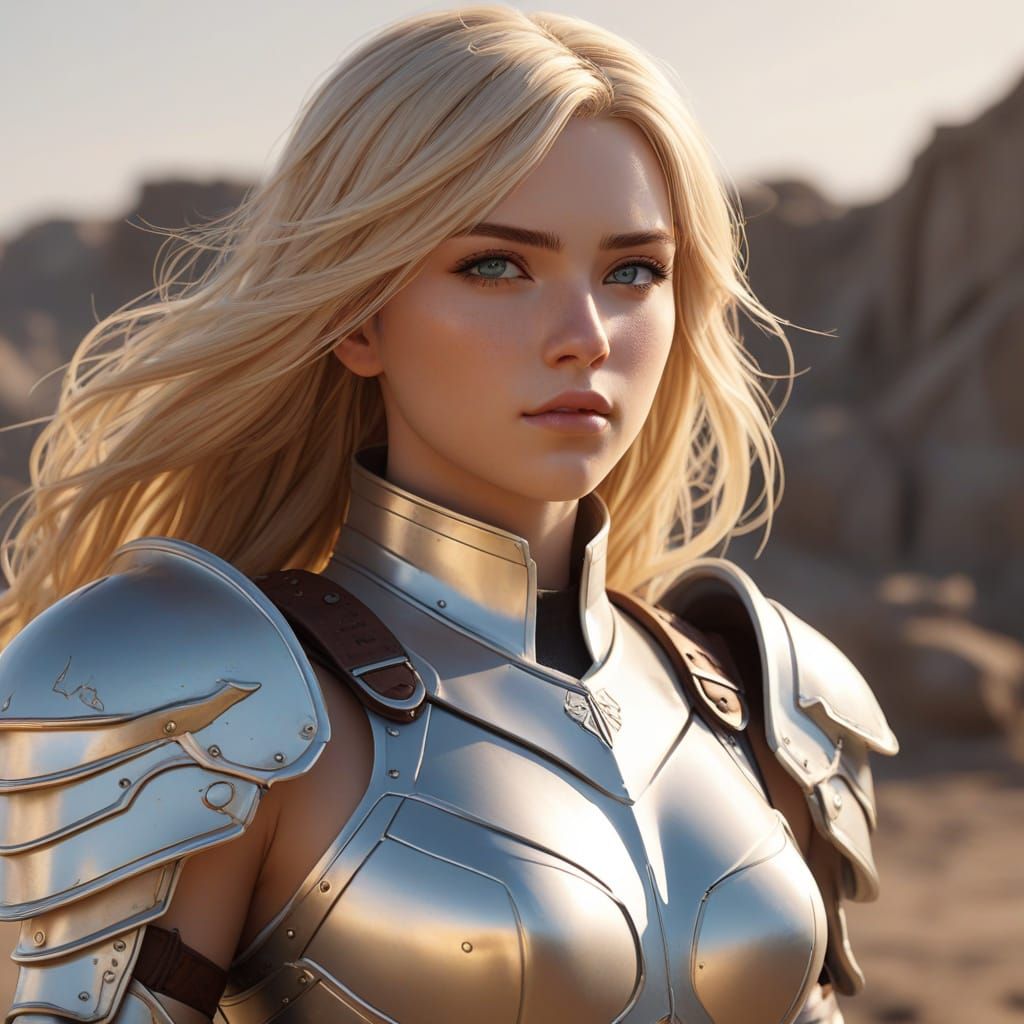 Anime Paladin in Wasteland with Gleaming Eyes