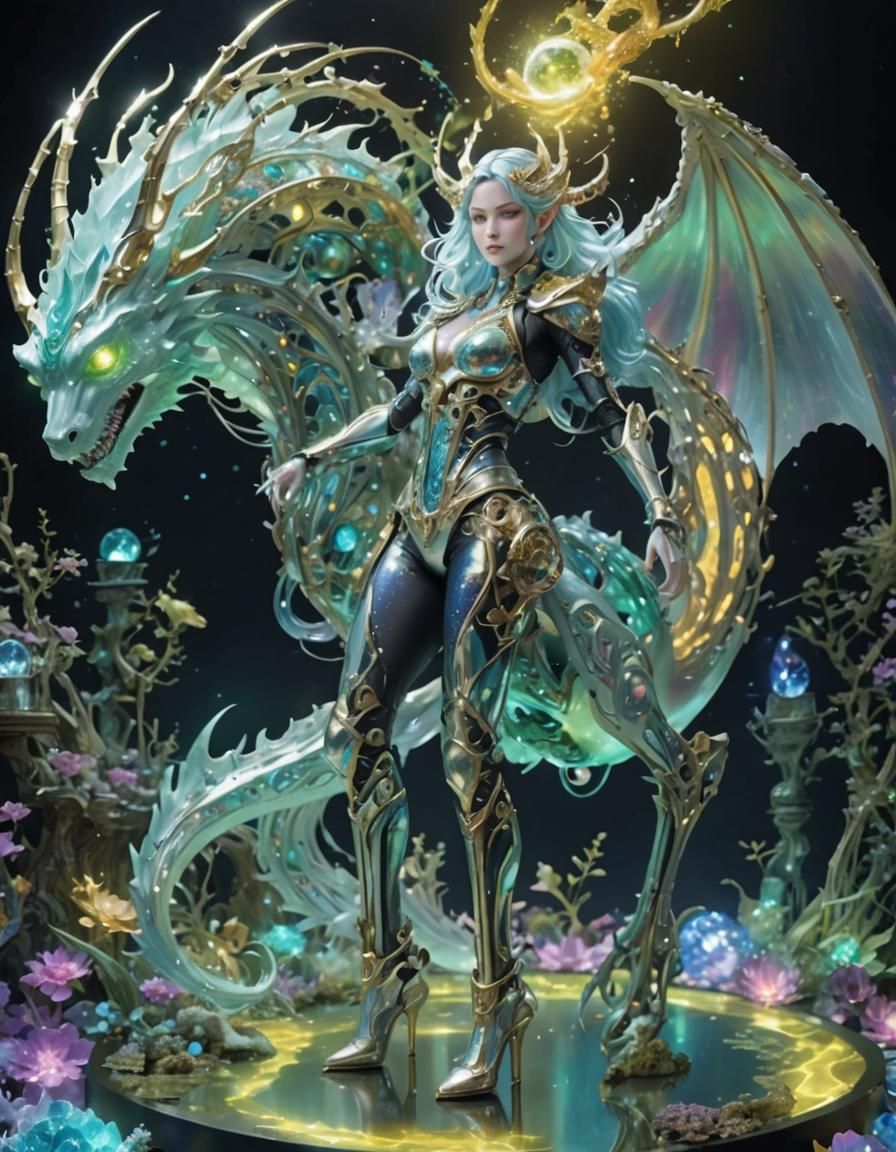 Rainbow Chimera Girl with Metal Skeleton in Anime Style