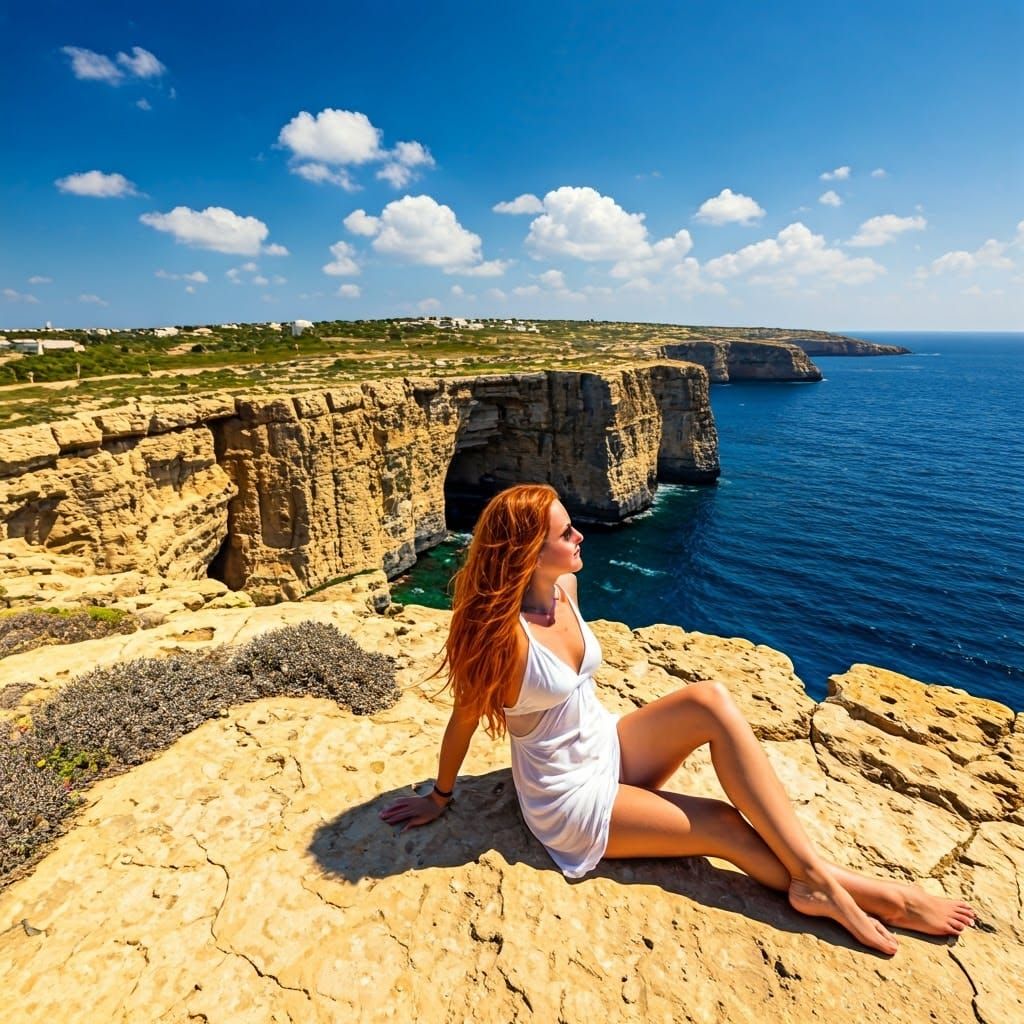 Ethereal Summer Goddess on Ancient Cliffside