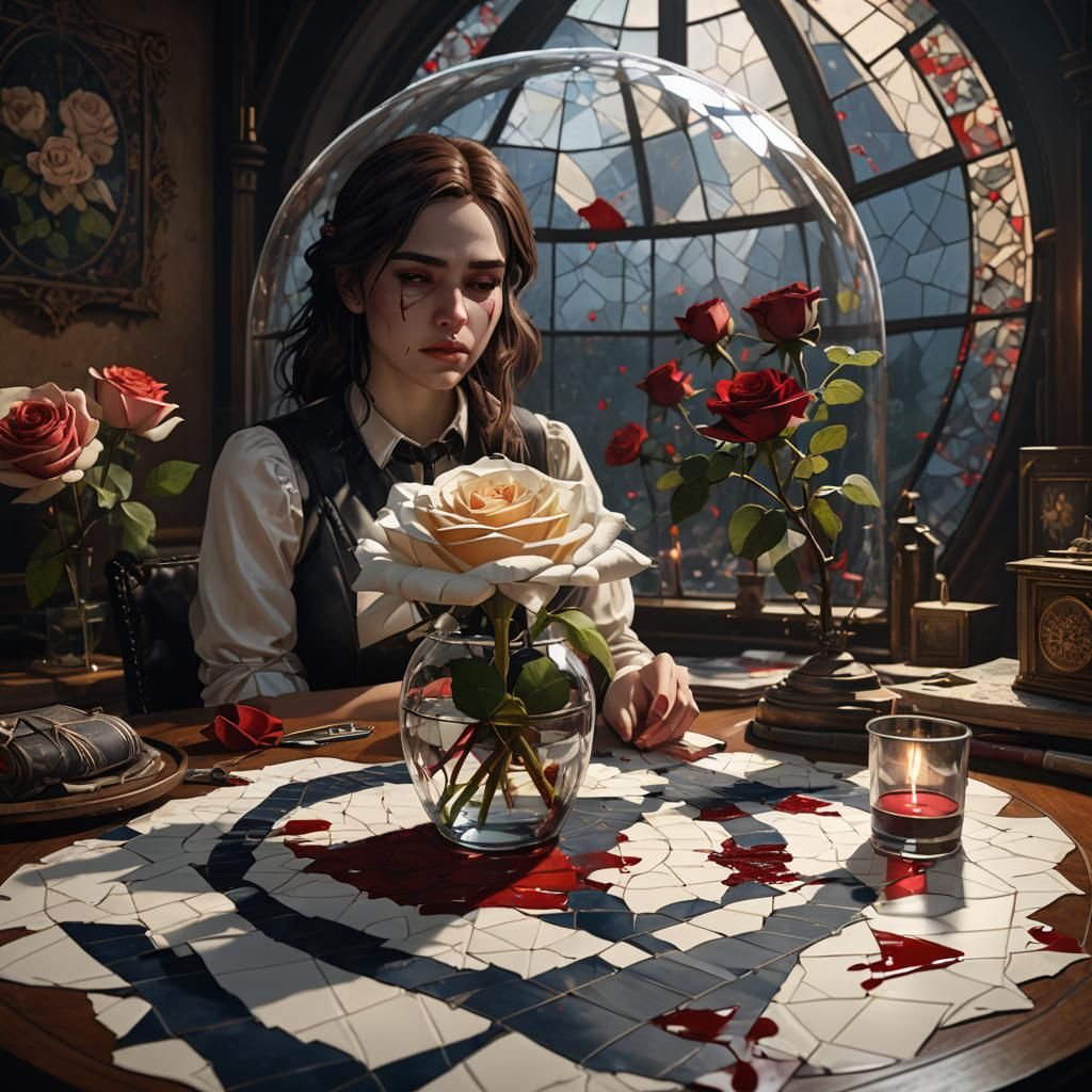 Heartbroken Girl Surrounded by Dark Fantasy Elements