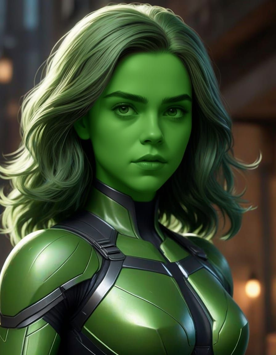 She-Hulk Concept Art with Green Skin and Dark Hair