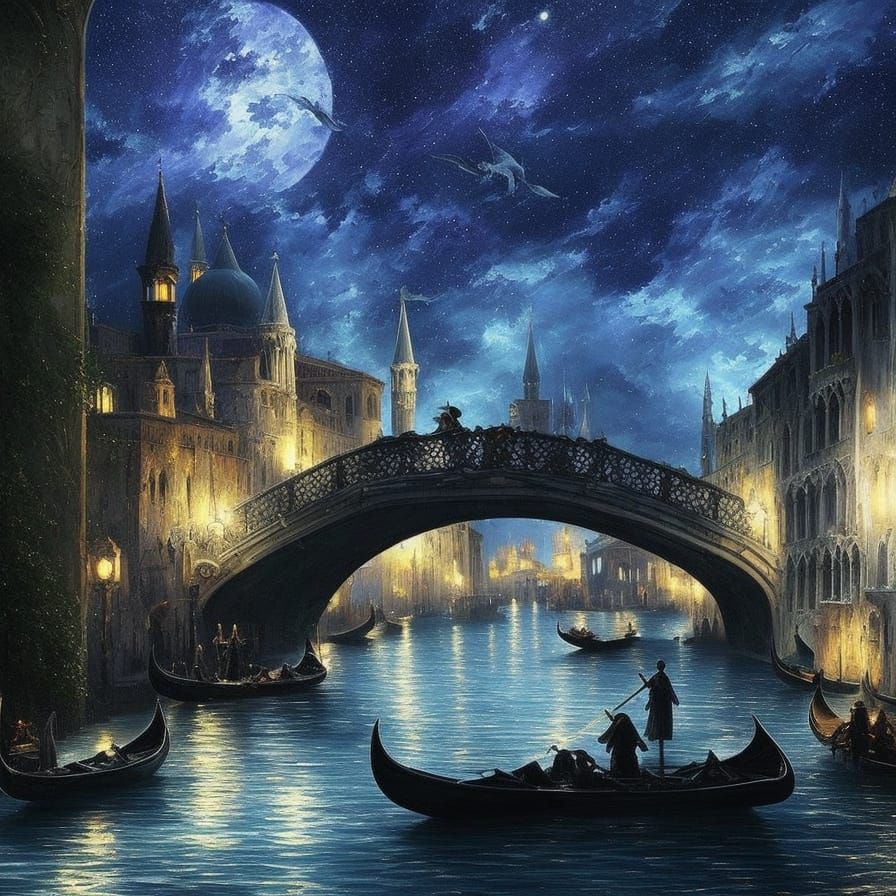 Dark Gothic Venice with Galactic Canals