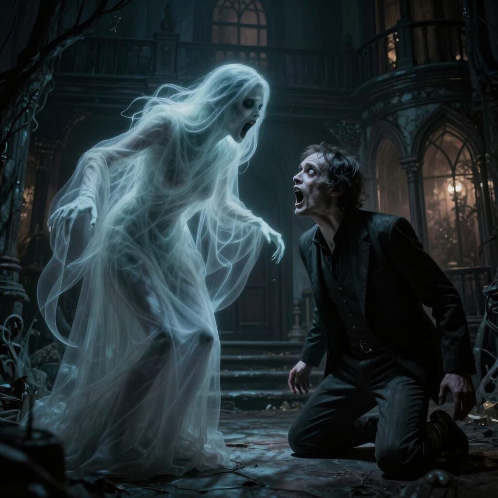 Spectral Ghost and Terrified Husband Fight in Haunted Mansio...