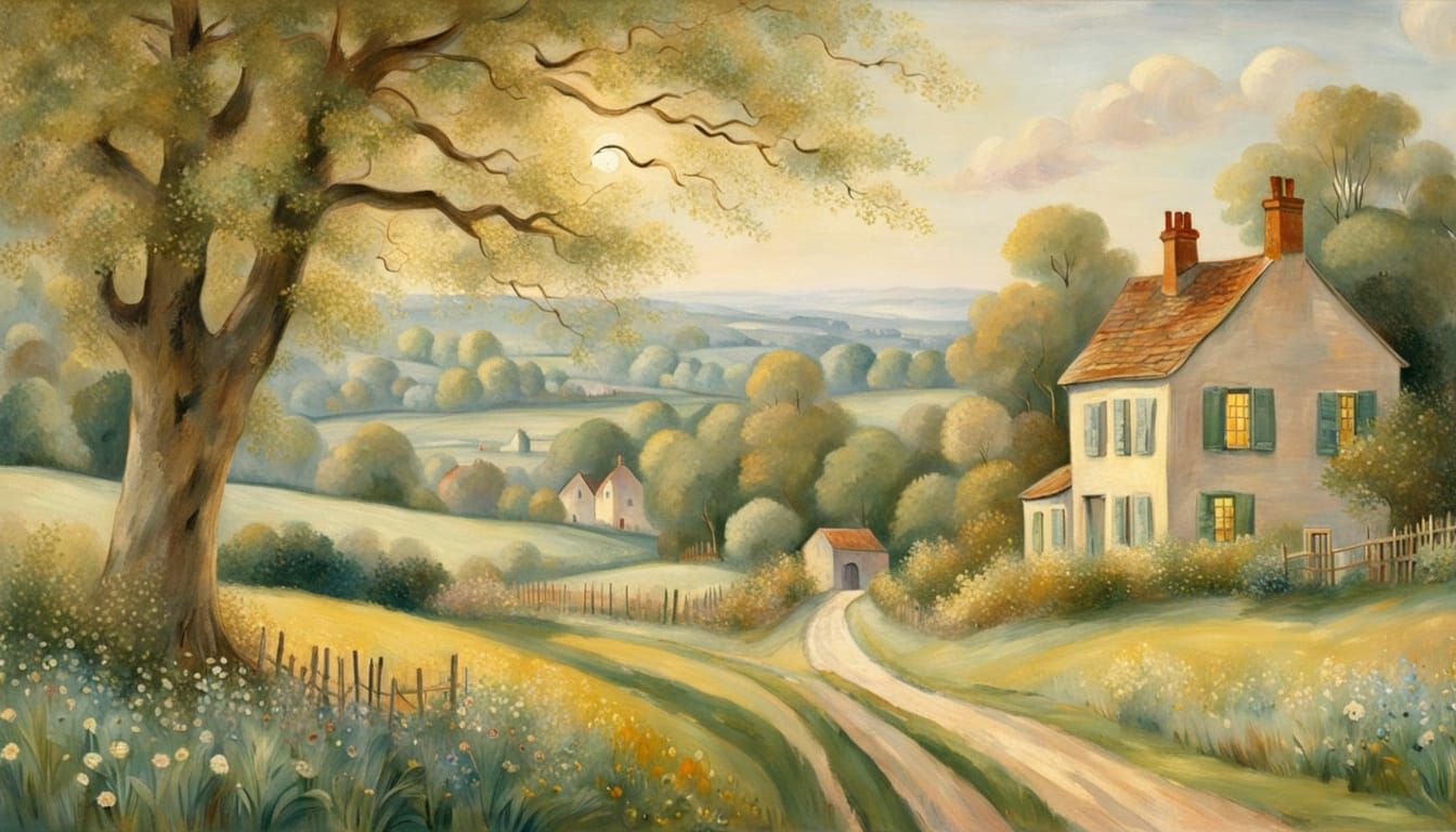 Whimsical Rural Village in Springtime Serenity
