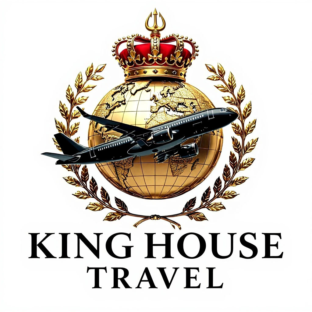 Luxurious Gold Globe Travel Logo with Airplane