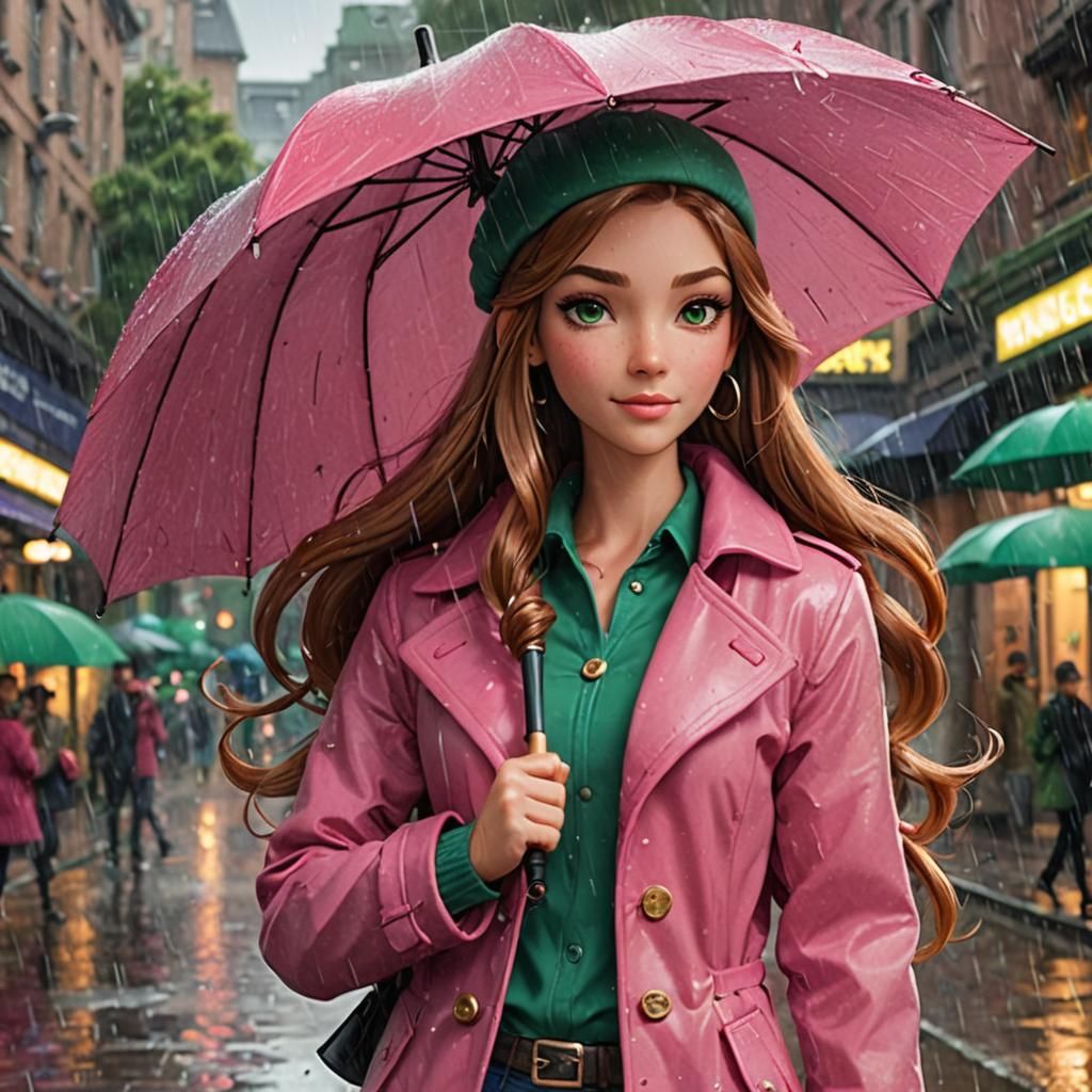 Flora from Winx in the Rain with Pink Coat