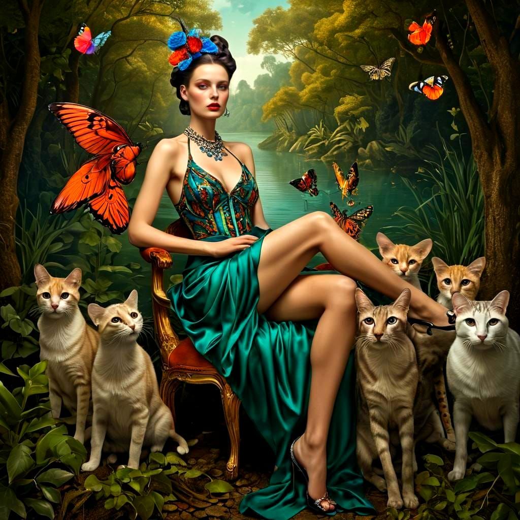 Breathtaking Surrealistic Lady in Vibrant Flamboyant Outfit