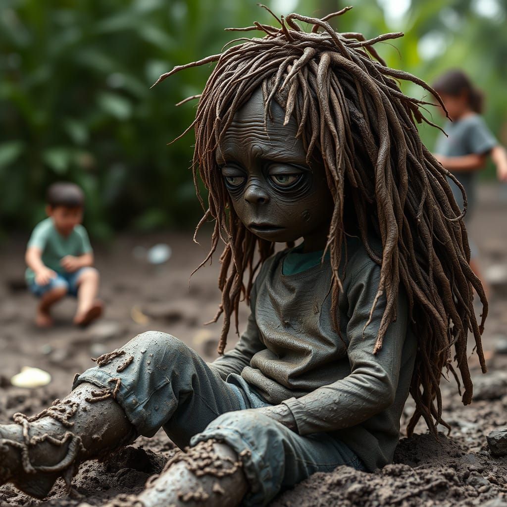 Muddy, Gloopy Girl Watches Friends Play Tag in the Sunshine