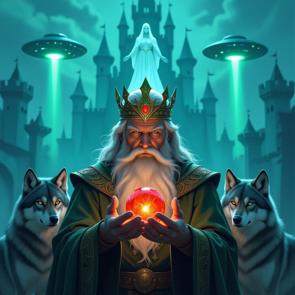 Elderly King with Druidic Crown and Spectral Deity