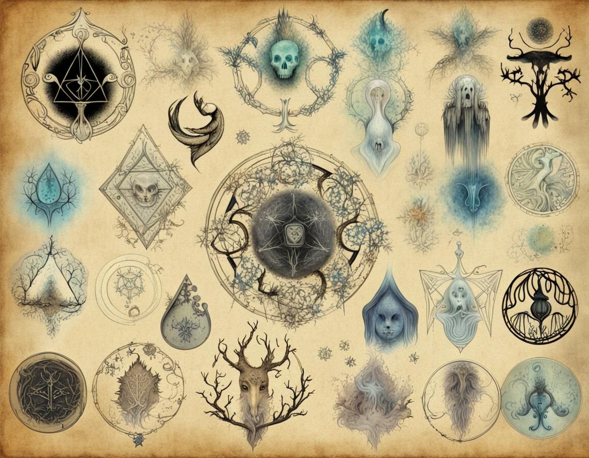 Ghostly Sigils in Antique Illustration Style
