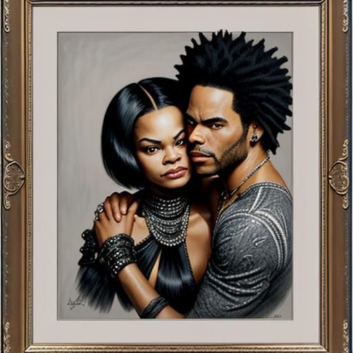 Lenny Kravitz and Eartha Kitt: Romantic Charcoal Portrait