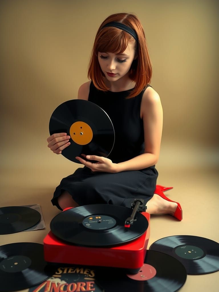 Teen Girl Contemplates Vinyl Record