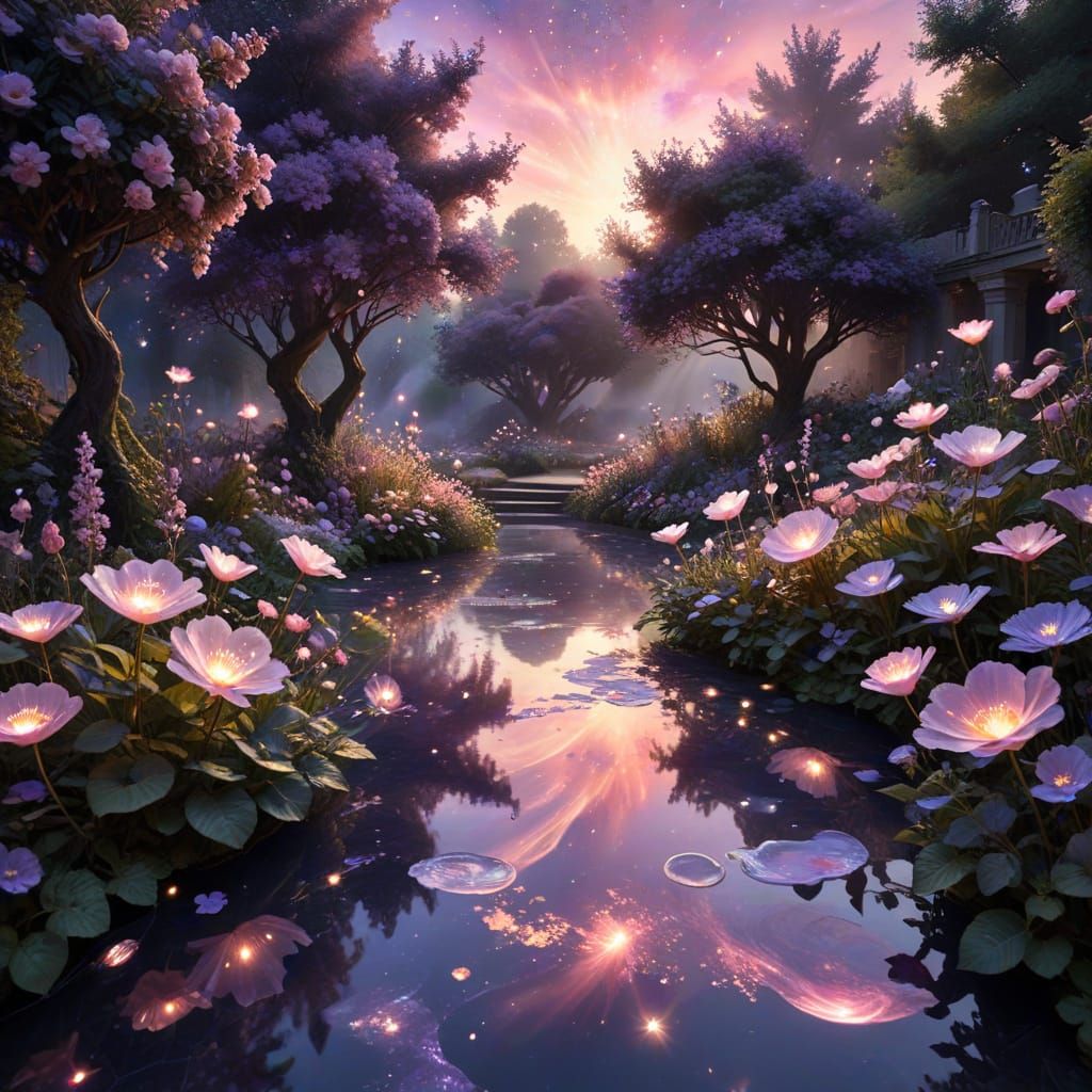 Crystal Flowers in Zero Gravity Nebula Garden