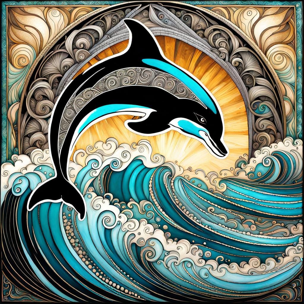 Whimsical Dolphin Grattage Poster Art