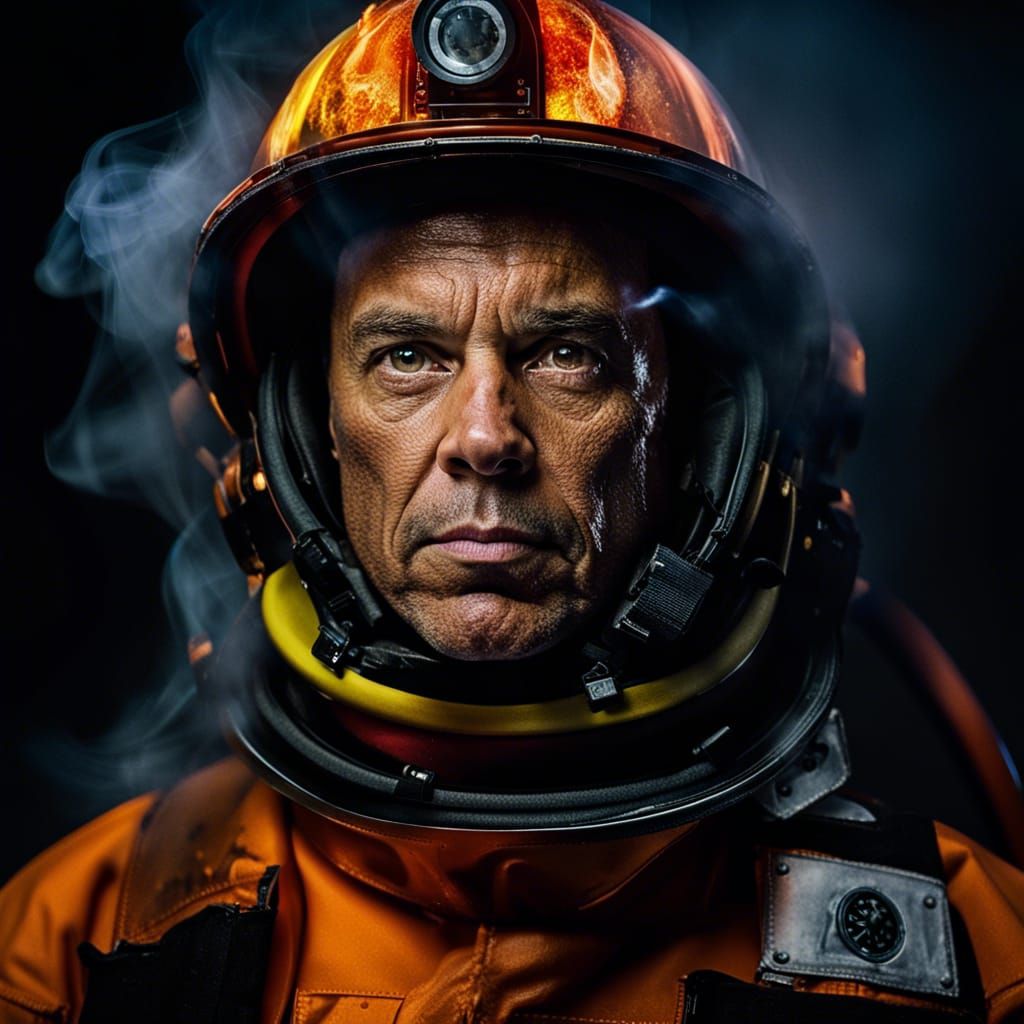 Cyberpunk Firefighter Astronaut Portrait with Bokeh