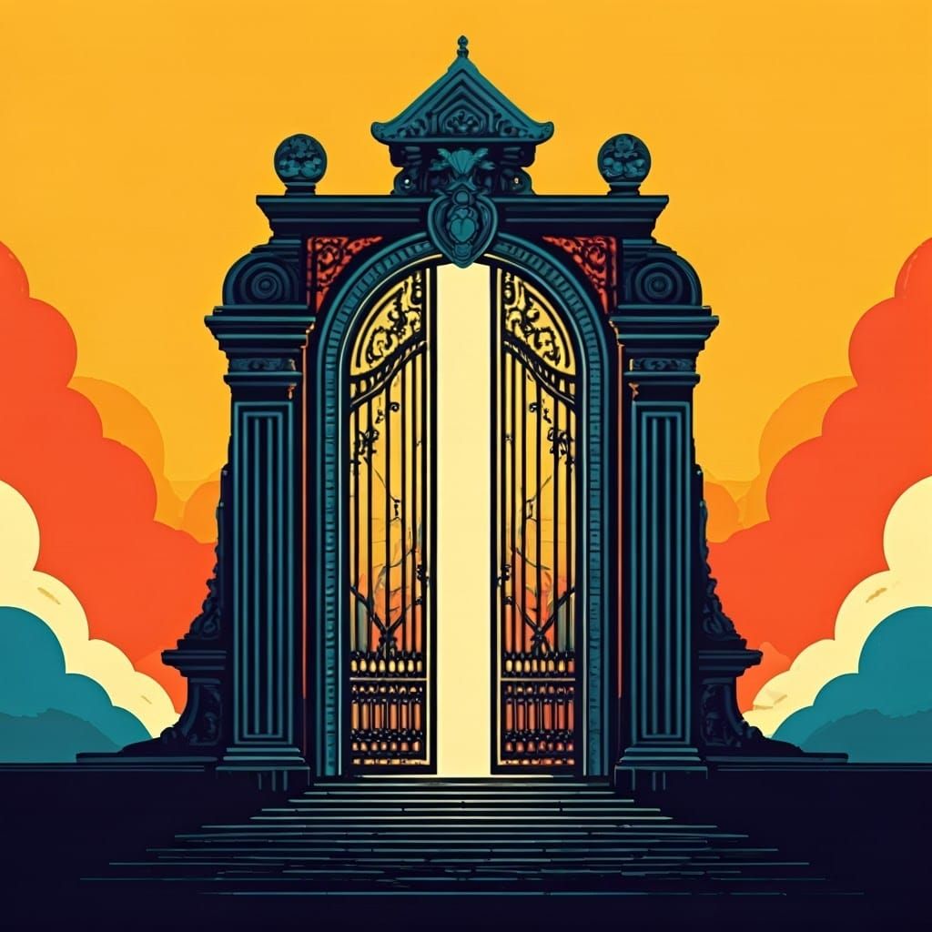 Celestial Gate in Bold Black Work Style