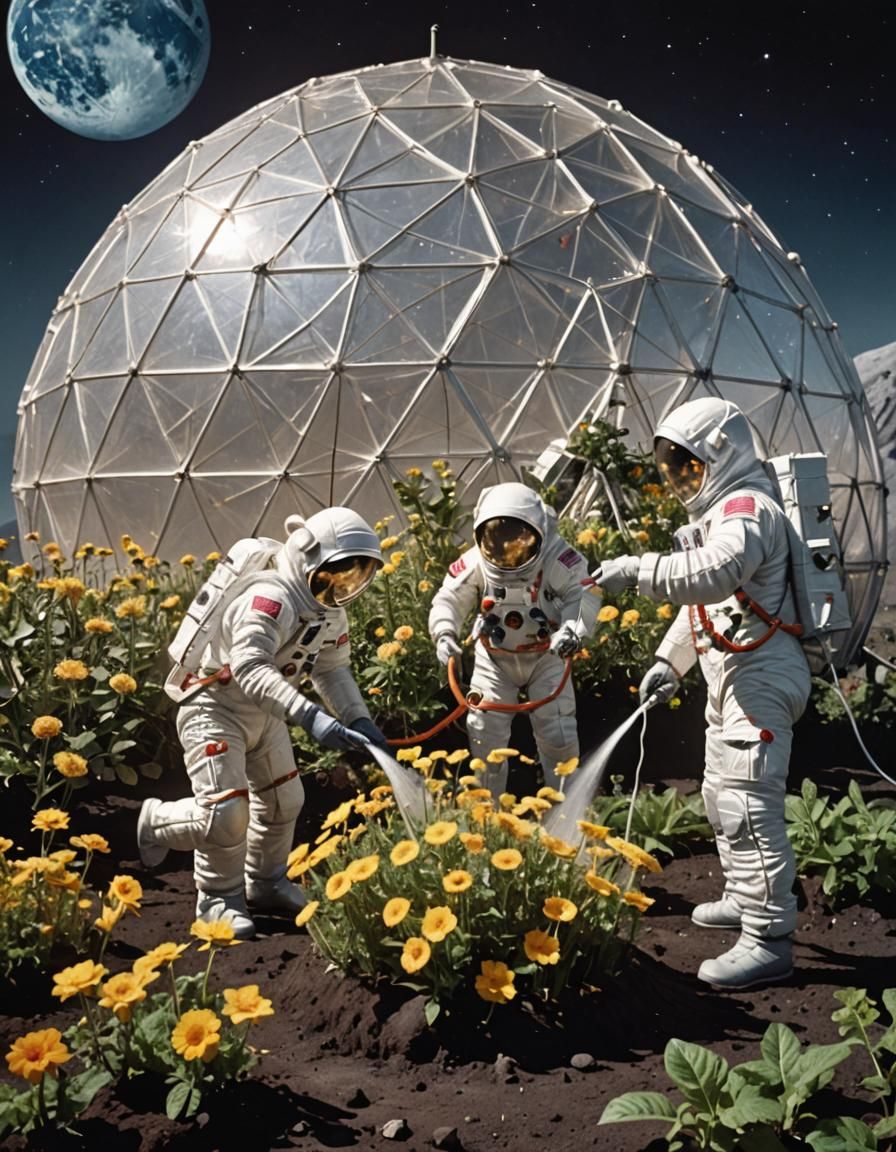 Lunar Gardeners Tend Flowers in Space Dome