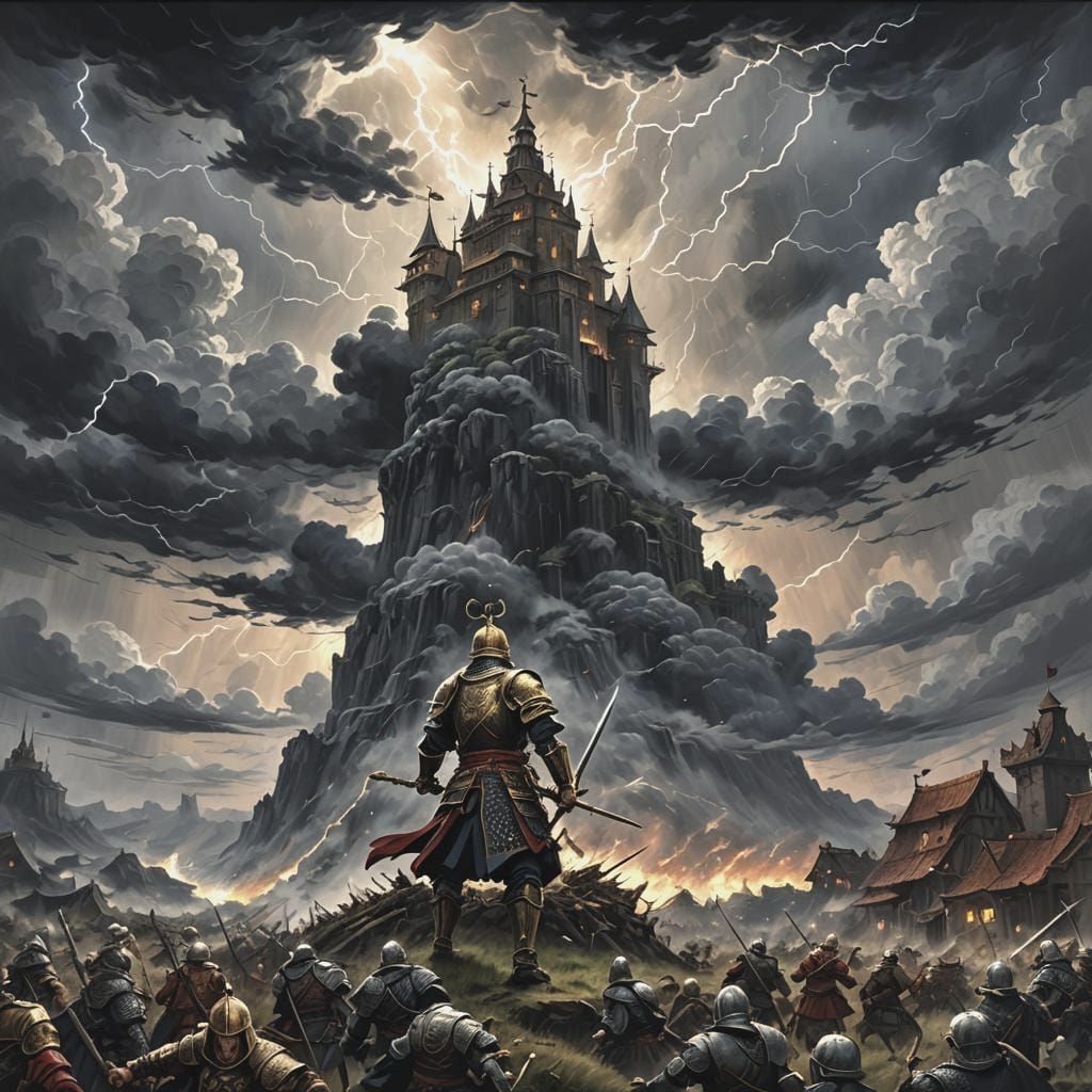 Epic Medieval Battle Under Stormy Skies