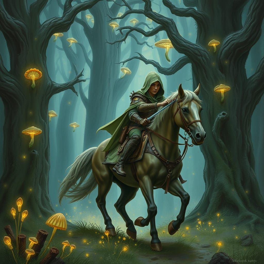 Ethereal Forest Ranger Rides with Hooded Cloak and Majestic ...