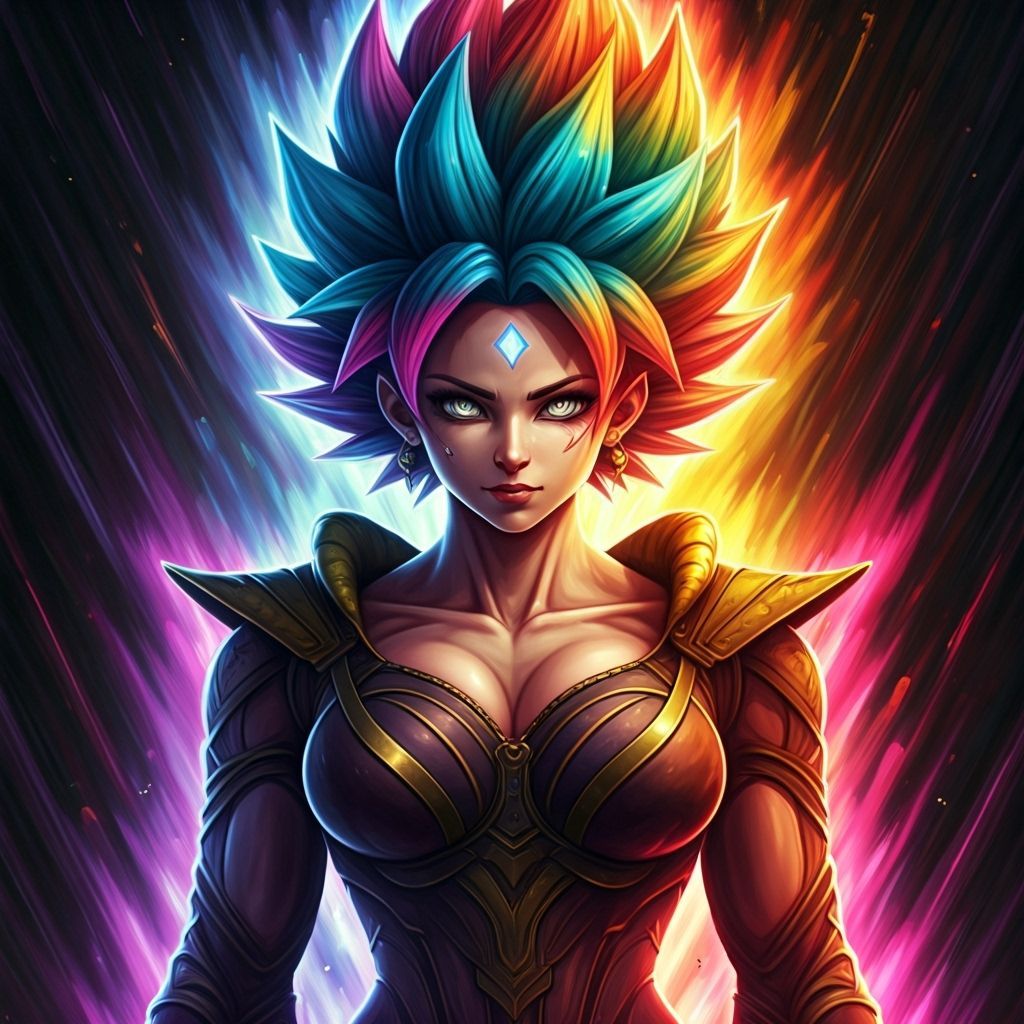 Epic Super Saiyan Goddess with Rainbow Aura