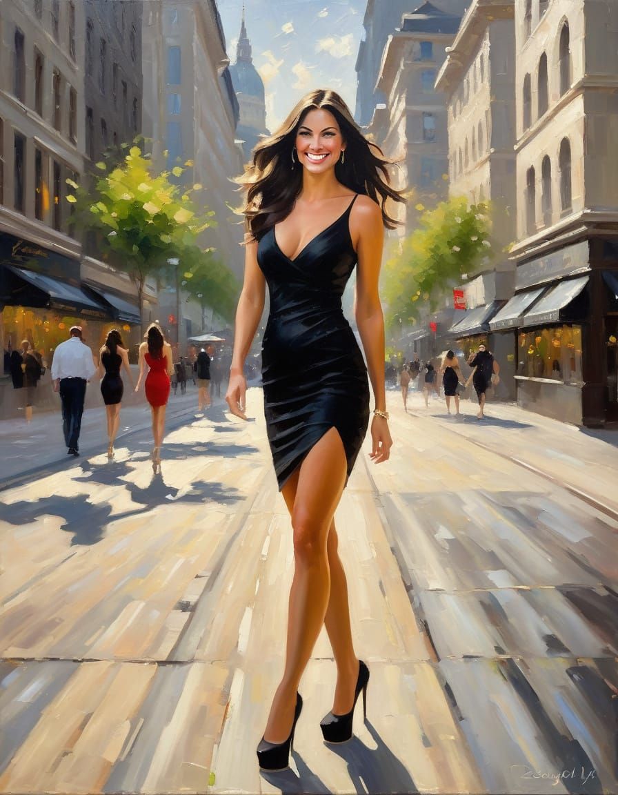 Impressionist Woman in Sassy Black Mini Dress