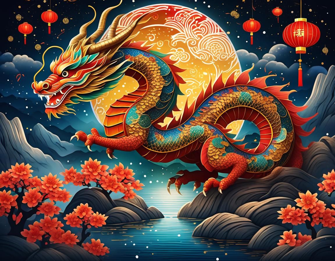 Festive Wood Dragon Celebrates Lunar New Year