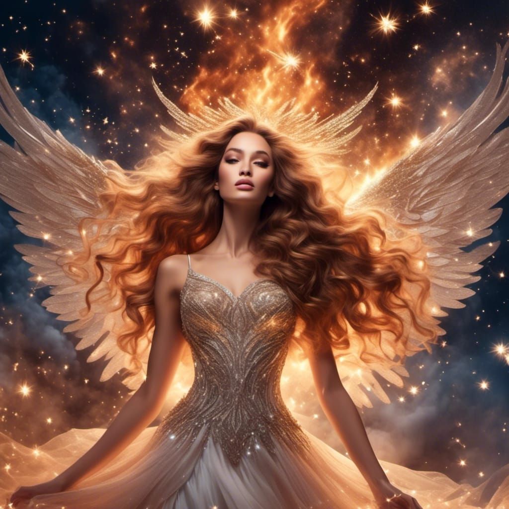 Flaming Angel with Glitter and Shooting Stars