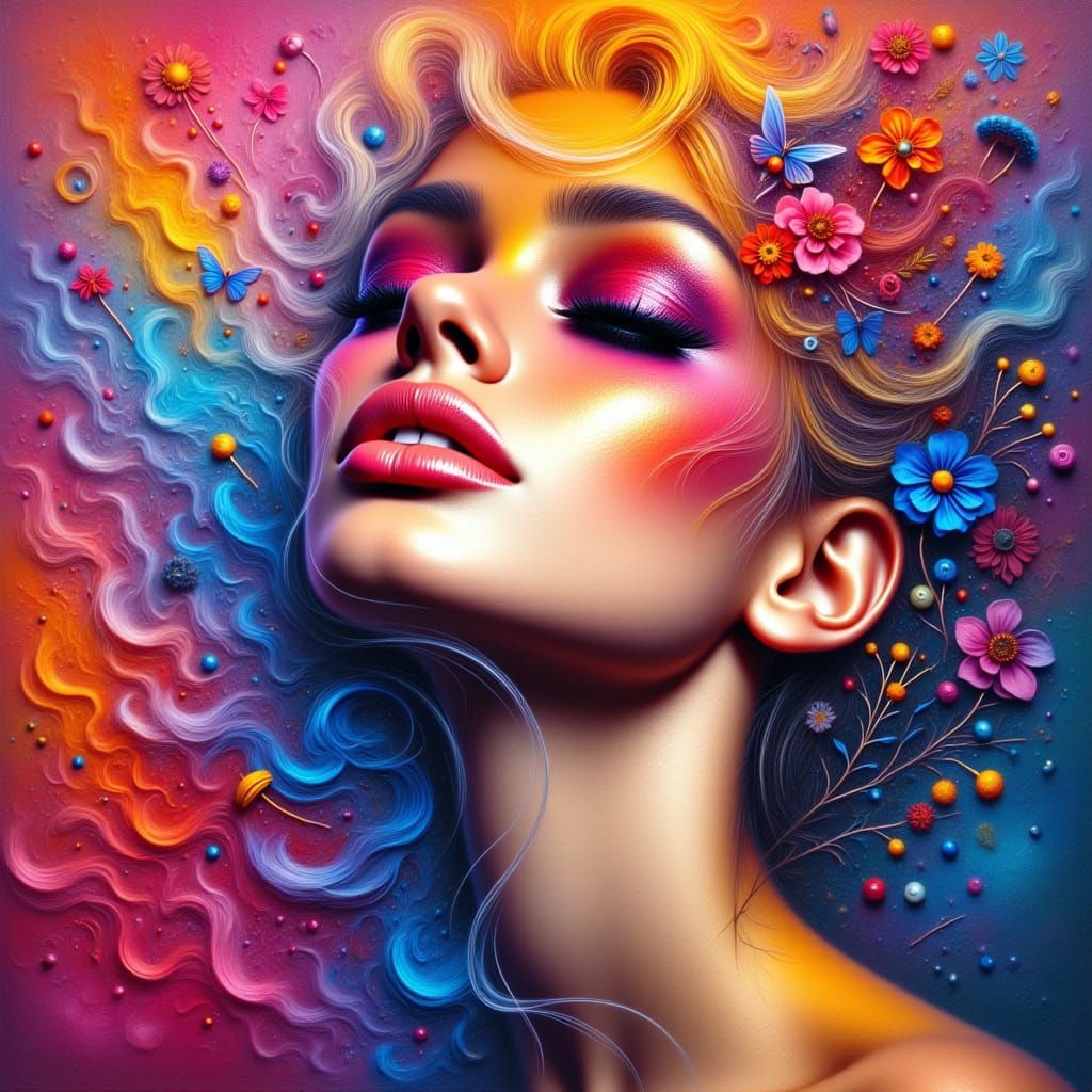 Human Face Dissolving into Abstract Shapes, Airbrushed Oil