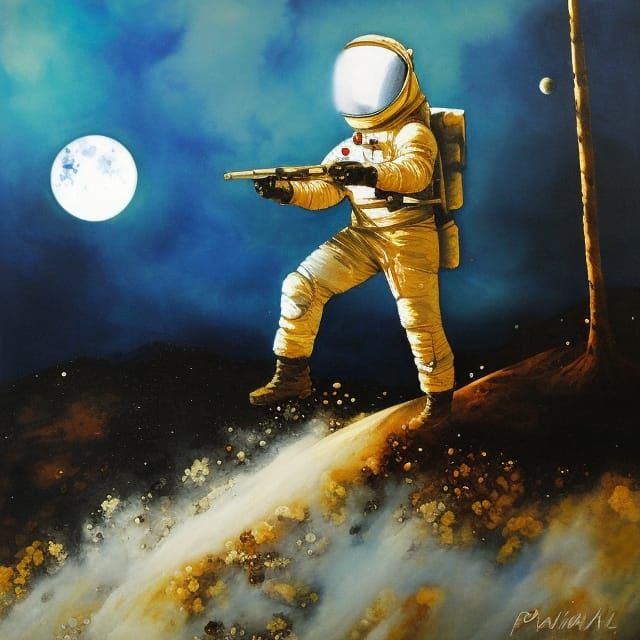 Hyperrealistic Man on the Moon in Victorian Style