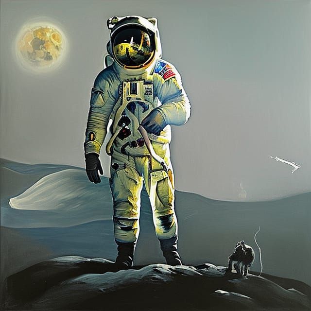 Hyperrealistic Man on the Moon in Victorian Style