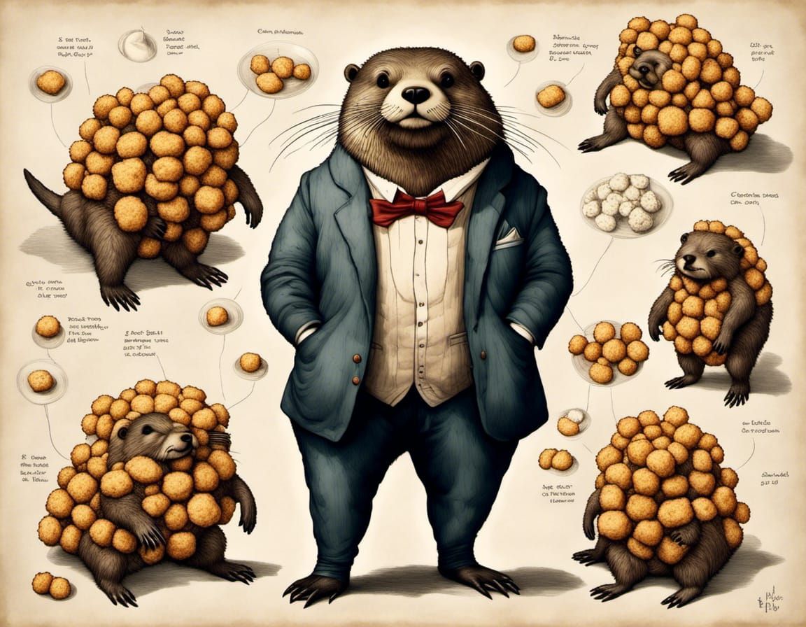 Crispy Otter Sculpture Made of Tater Tots