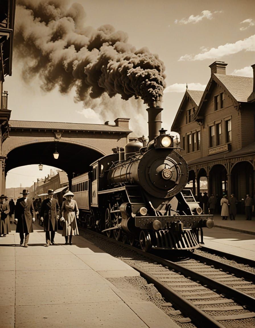 Vintage Train Station in Sepia Tones