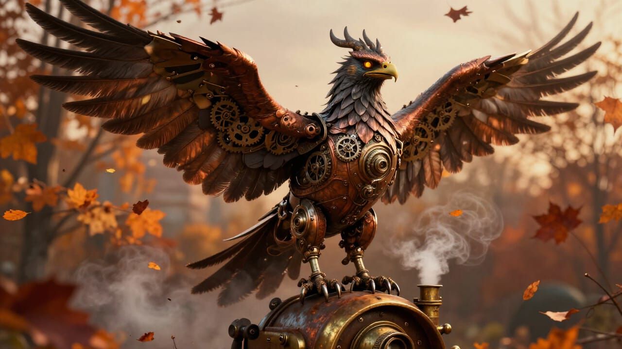 Steampunk Griffin in Autumn Light