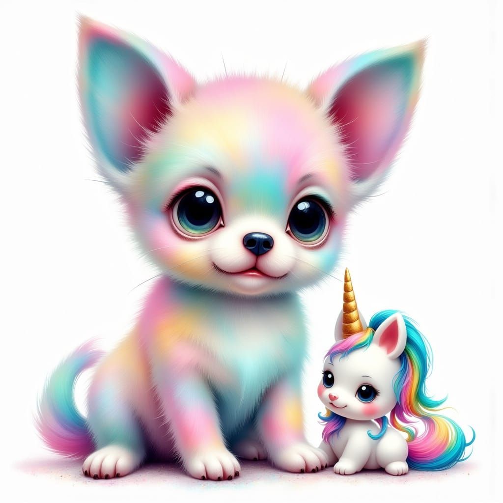 Adorable Chihuahua with Mini Unicorn in Neon Colors