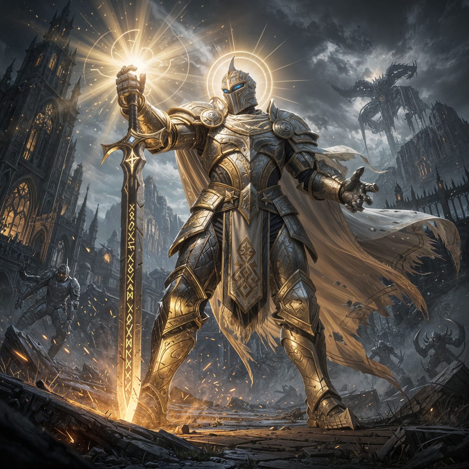 Paladin Unleashes Holy Smite in Dark Fantasy Art