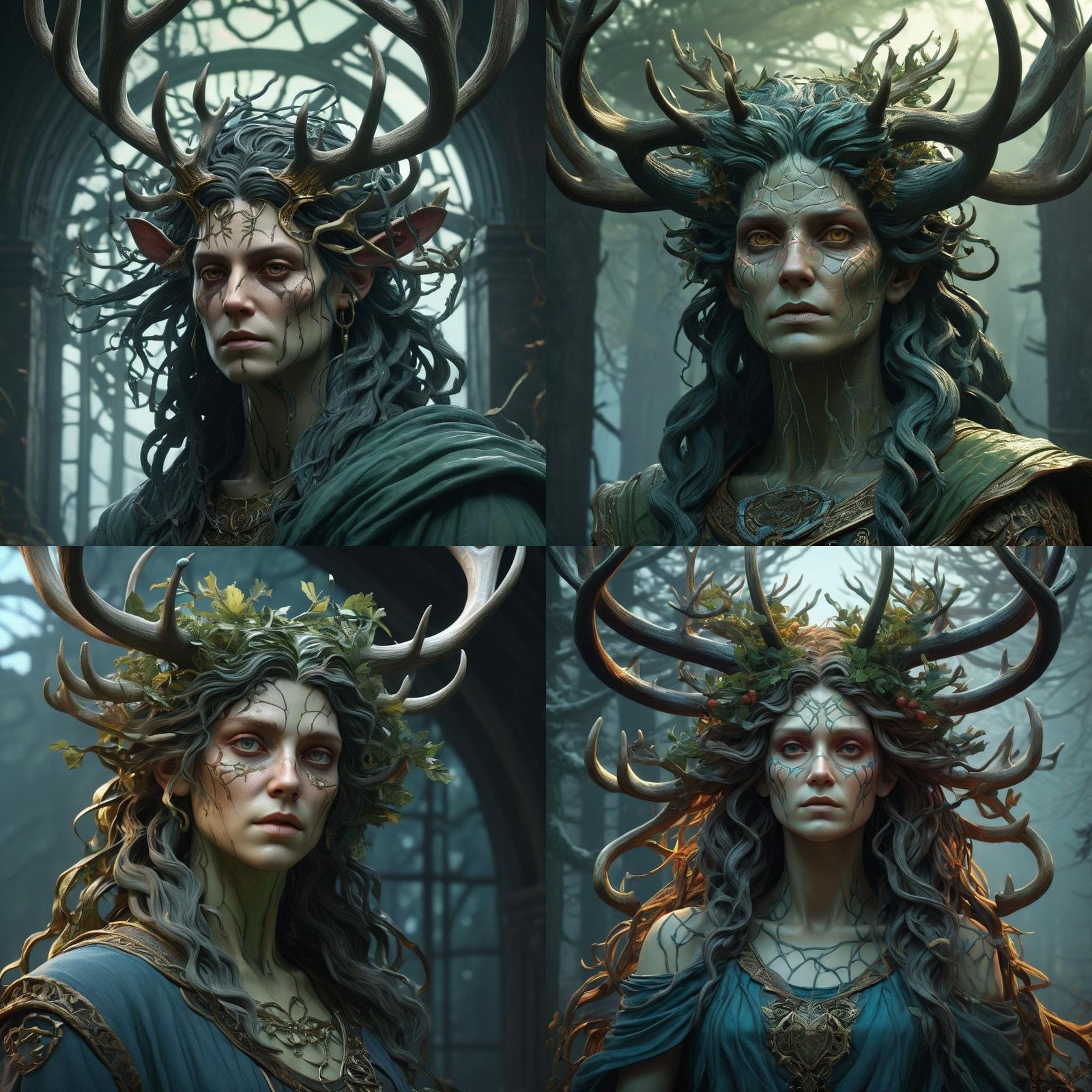 Medusa with Antlers in Romantic Style