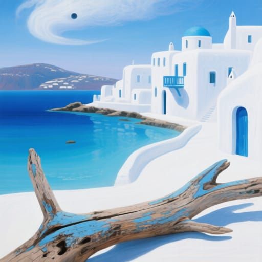 Mykonos Idyll Surreal Acrylic Painting